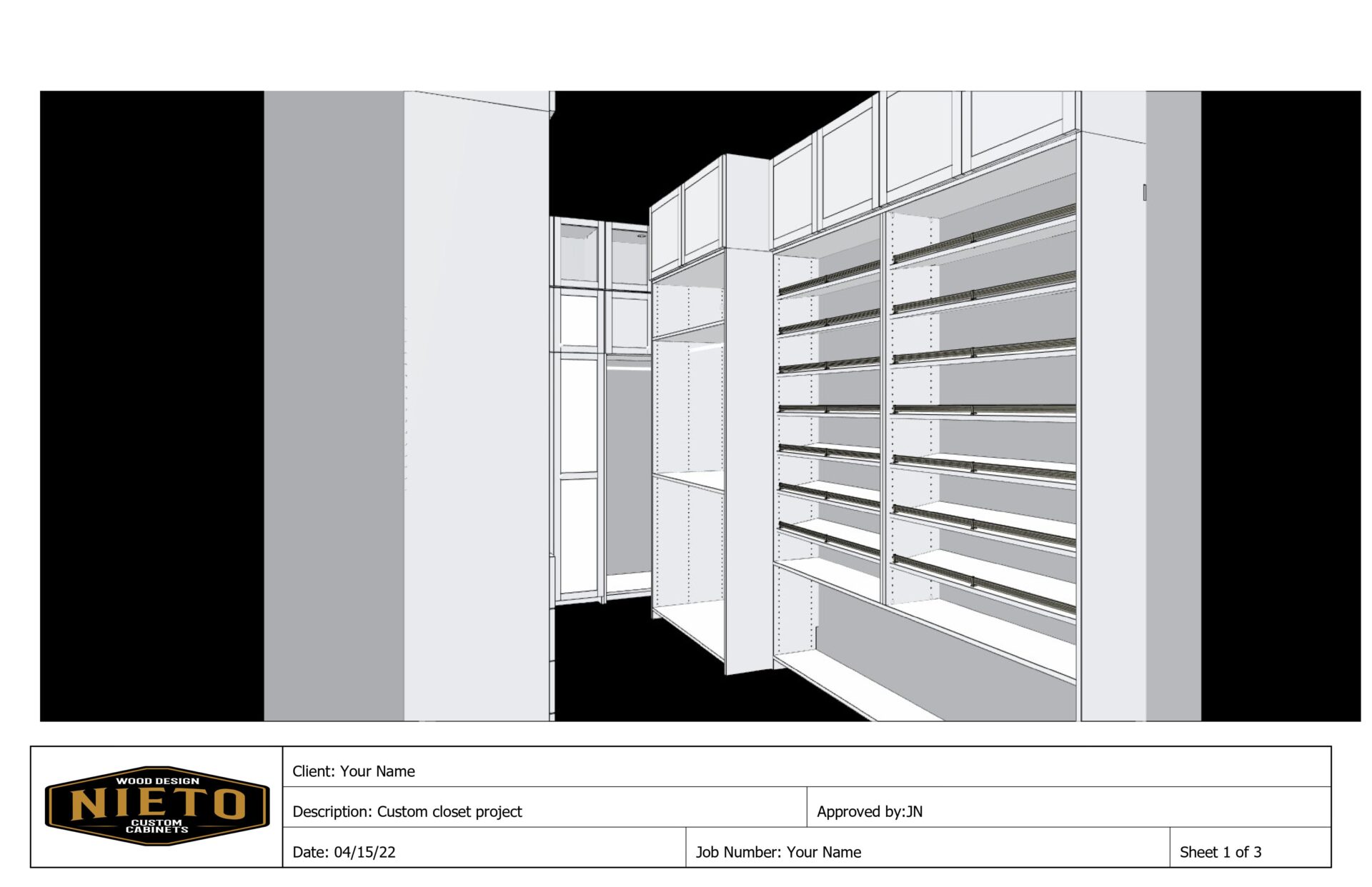 Custom Closet Project Drawing from Nieto Custom Cabinets