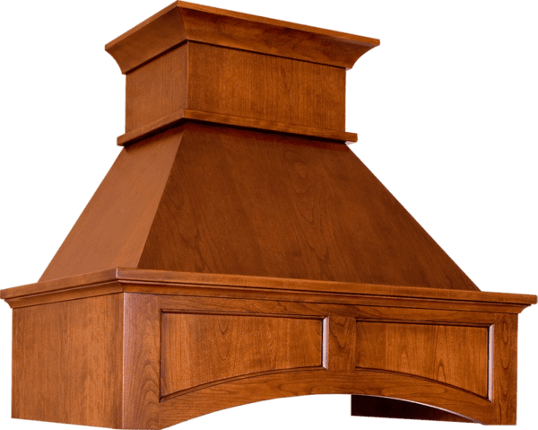 Close shot of the top portion of G Series Wood Range Hood