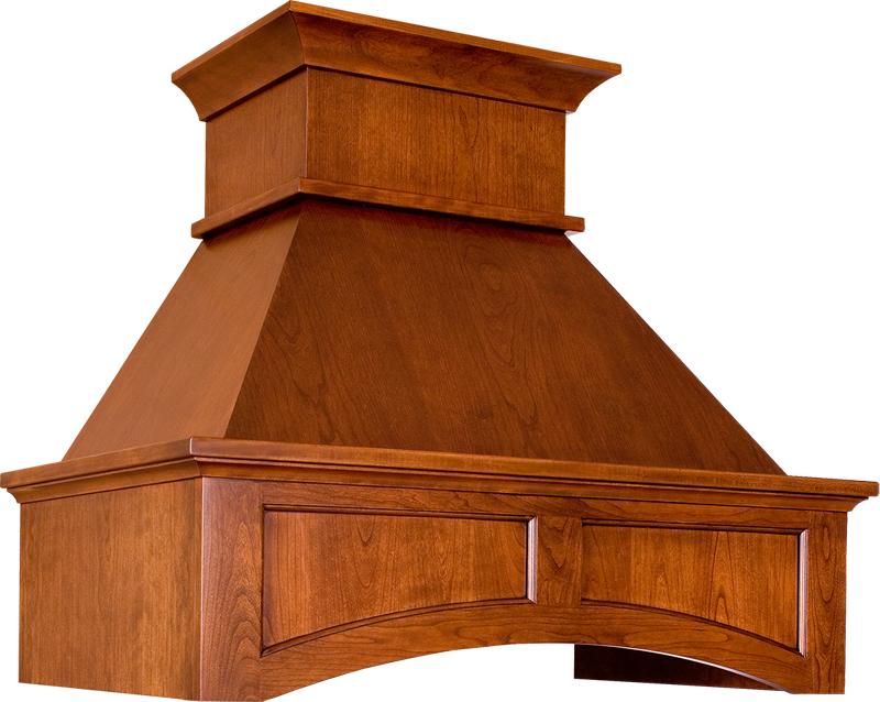 Close shot of the top portion of G Series Wood Range Hood