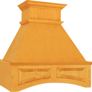 TRA - Raised Panel Arched range hood with a decorative front and crown molding.