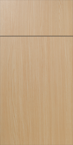 Wooden cabinet doors with S824 ESSENCE (HPL) vertical grain patterns.