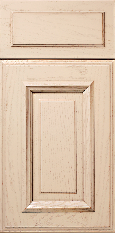 A close-up view of a section of a distressed S249 MARSHVIEW wooden door with a raised, rectangular panel design.