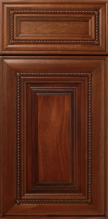 A close-up of a S399 BELHAVEN wooden door panel with decorative molding and a twisted rope design.