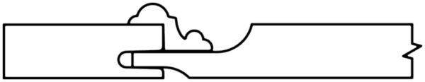 Linear outline of a S596 CRESCENTI gesture with a partial profile of a human face visible between the thumb and index finger.