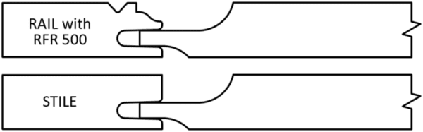 Detailed diagram showcasing the joint between a rail with S459 JOPLIN and a stile.