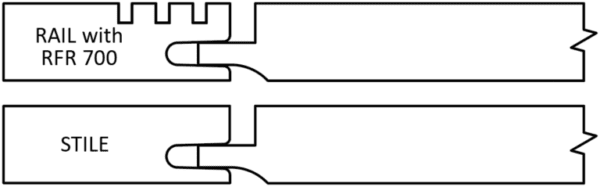 Technical diagram of a S475 MESA rail and stile joint used in woodworking.