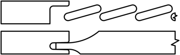 Black and white line drawing of a S817 RESORT joint, commonly used in woodworking to join two pieces of wood.