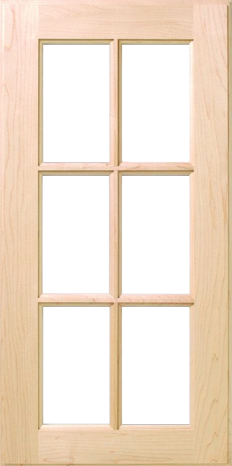 Six-paneled wooden door with S225 6 LITES – 2 X 3 glass inserts.