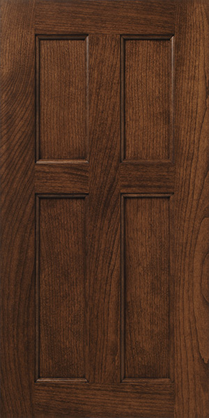 Close-up view of a S242 SAYBROOK dark wood panel door with vertical rectangular panels.