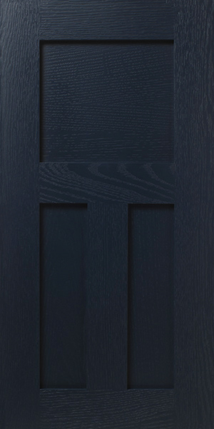 A dark wooden door with a vertical three-panel design, S252 CREED.