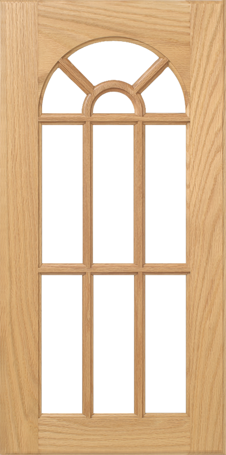 Wooden door with glass panels and a decorative arch design with S319 LP102 – 10 LITES.