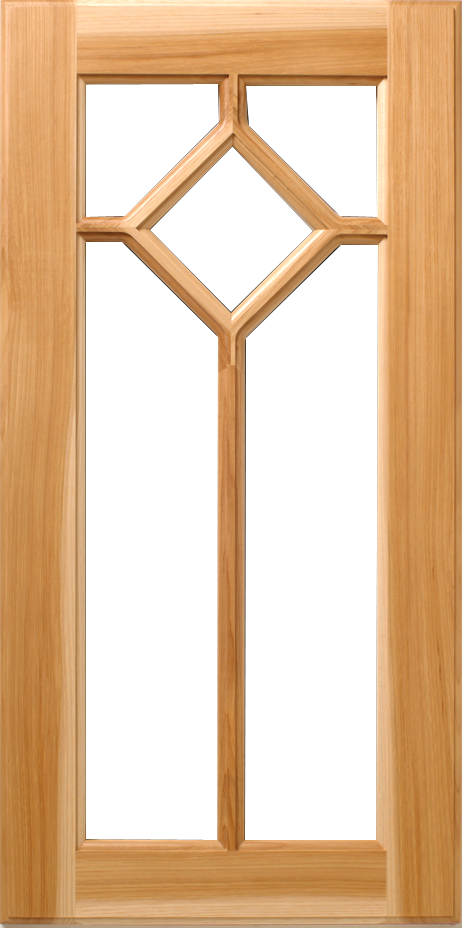 Wooden door with partial glass panels, one of which is covered by an S396 LP100 – 5 LITES panel.