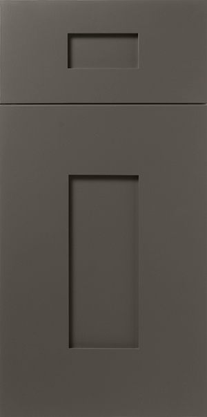 A close-up of a gray door with two S644 FLATS panels.