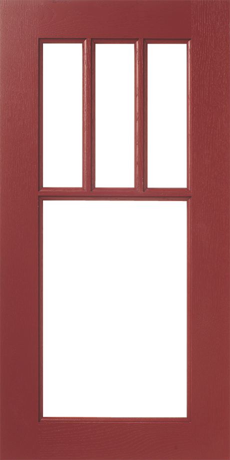 Red door with a rectangular glass window featuring S738 LP109 – 4 LITES.