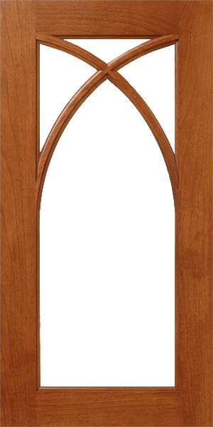 Wooden door with an arched glass panel and crossed wood design S741 LP111 – 4 LITES.