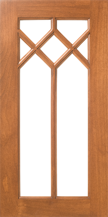 Wooden door with a S748 LP115 – 7 LITES diamond-patterned glass panel.