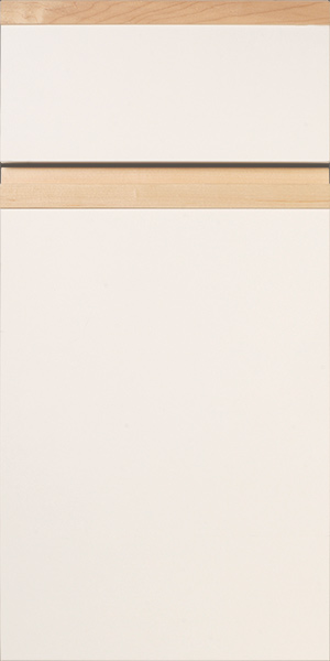 White drawer fronts with a light wood trim against a S766 COMMONS (MELAMINE) background.