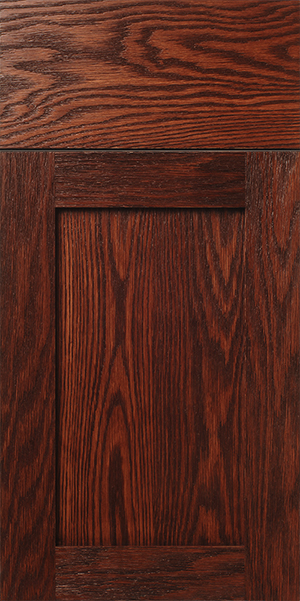 Close-up of a S863 HOMESTEAD door with a dark-stained, wood-grained panel.