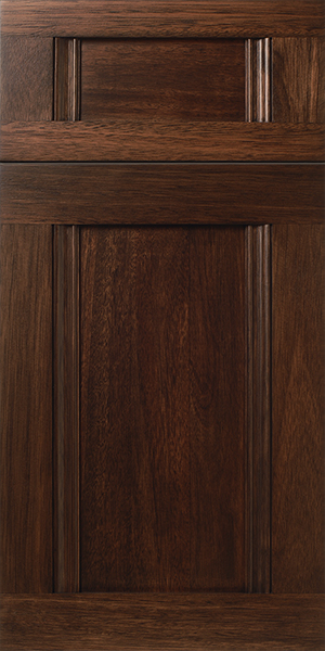 Dark wooden S870 HEMINGWAY cabinet door with vertical grain and horizontal handle insets.