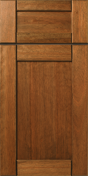 Vertical image of a closed wooden S881 FOLSOM door with several aligned drawers on one side.