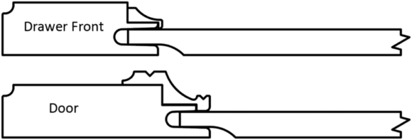 Diagram of a dovetail joint connecting a drawer front to a side piece of the S215 TRESTLE.